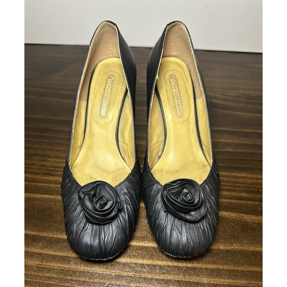 Strawberry Field Whimsygoth Black Heels Pumps Leather Flower Retro‎ 23.5 SZ US 7 - Picture 5 of 12